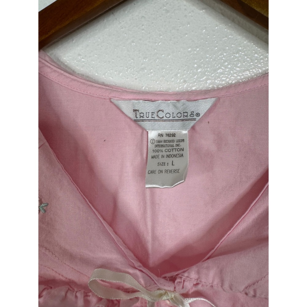 True Colors Vintage 1994 Pink Cotton Nightgown Floral Embroidered Ruffle Large - Picture 4 of 6